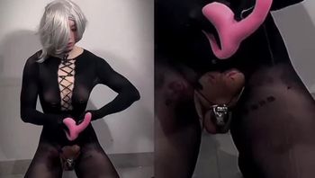 白发黑衣黑丝妩媚TS伪娘假鸡巴插屁眼自慰直接前列腺高潮喷射浓精视频